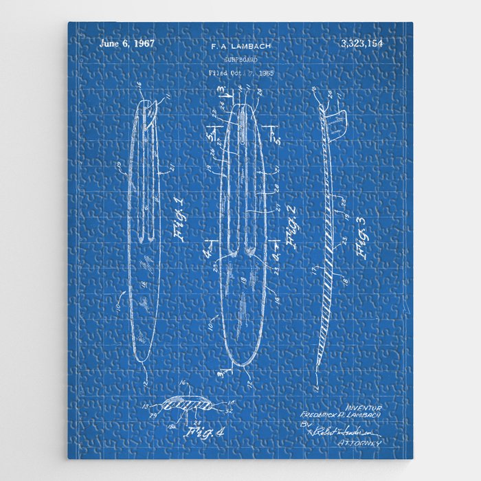 Surfboard Patent - Surfer Surfing Lover Art - Blueprint Jigsaw Puzzle Gallery Image 1