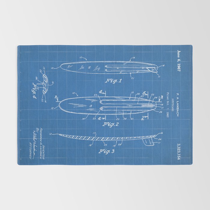 Surfboard Patent - Surfer Surfing Lover Art - Blueprint Rug Gallery Image 2