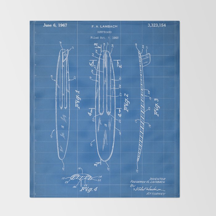 Surfboard Patent - Surfer Surfing Lover Art - Blueprint Throw Blanket Gallery Image 2