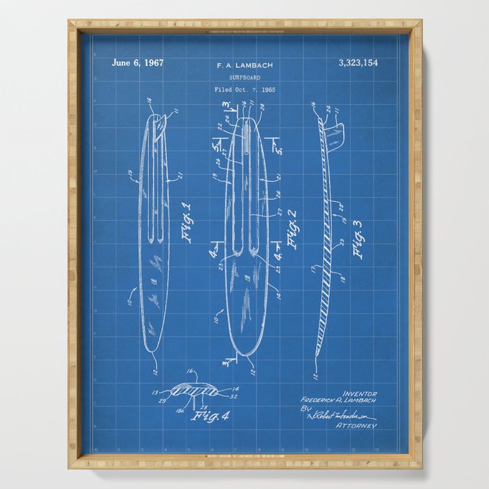 Surfboard Patent - Surfer Surfing Lover Art - Blueprint Serving Tray Gallery Image 1