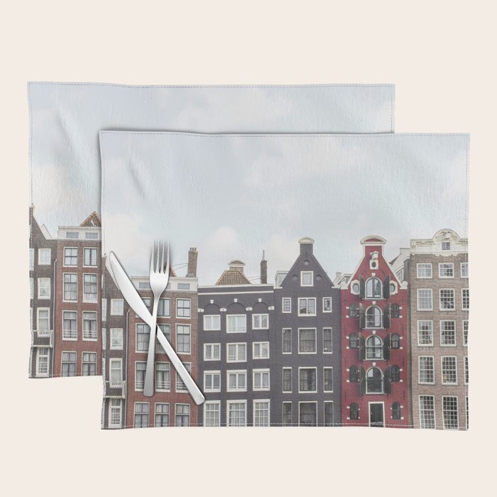 Typical Houses Of Amsterdam Picture | Dutch Urban City Architecture Art Print | Europe Travel Photography Placemat Gallery Image 1