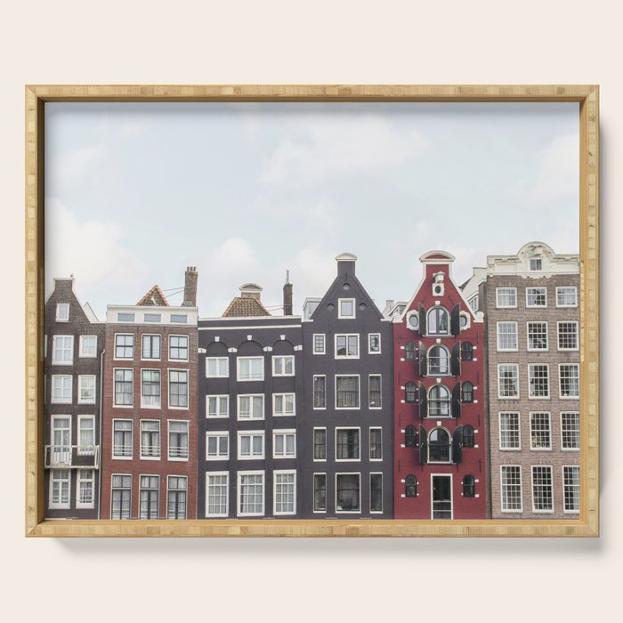 Typical Houses Of Amsterdam Picture | Dutch Urban City Architecture Art Print | Europe Travel Photography Serving Tray Gallery Image 1