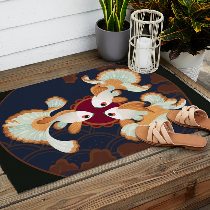 Three tosakin goldfish Outdoor Rug Gallery Image 2