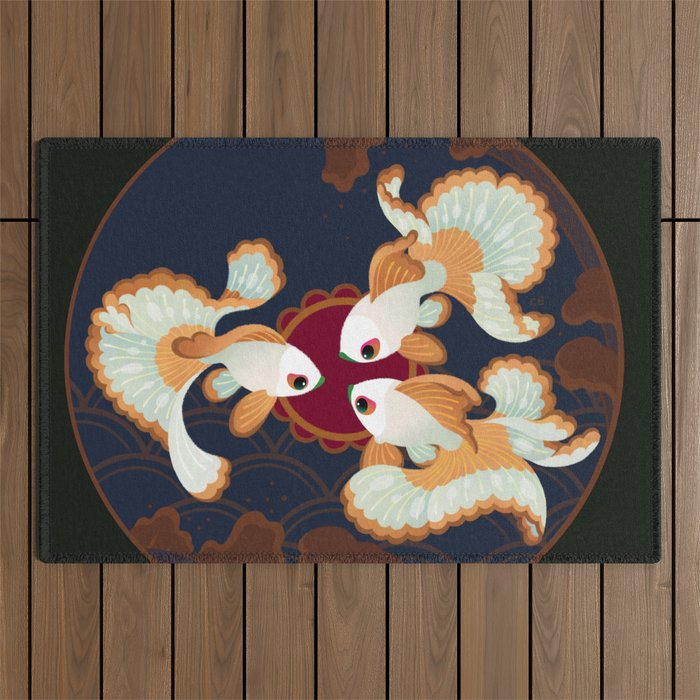 Three tosakin goldfish Outdoor Rug Gallery Image 1