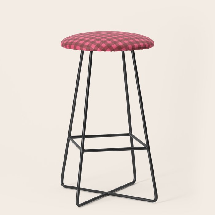 Gingham Check Eclectic Plaid Pattern in Brown and Pink Stool Gallery Image 1
