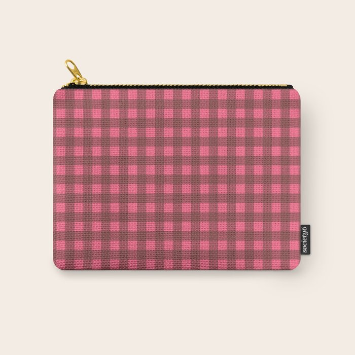 Gingham Check Eclectic Plaid Pattern in Brown and Pink Carry All Pouch Gallery Image 1