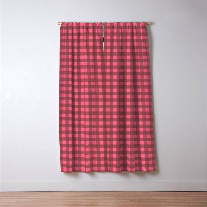 Gingham Check Eclectic Plaid Pattern in Brown and Pink Window Curtain Gallery Image 3