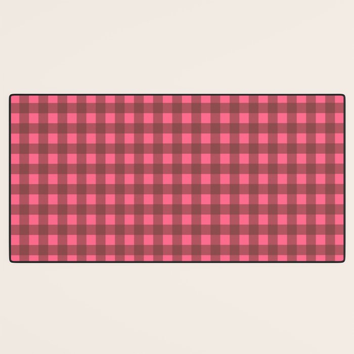 Gingham Check Eclectic Plaid Pattern in Brown and Pink Desk Mat Gallery Image 3