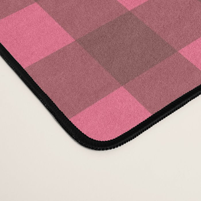Gingham Check Eclectic Plaid Pattern in Brown and Pink Desk Mat Gallery Image 4