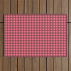 Gingham Check Eclectic Plaid Pattern in Brown and Pink Outdoor Rug Gallery Image 1