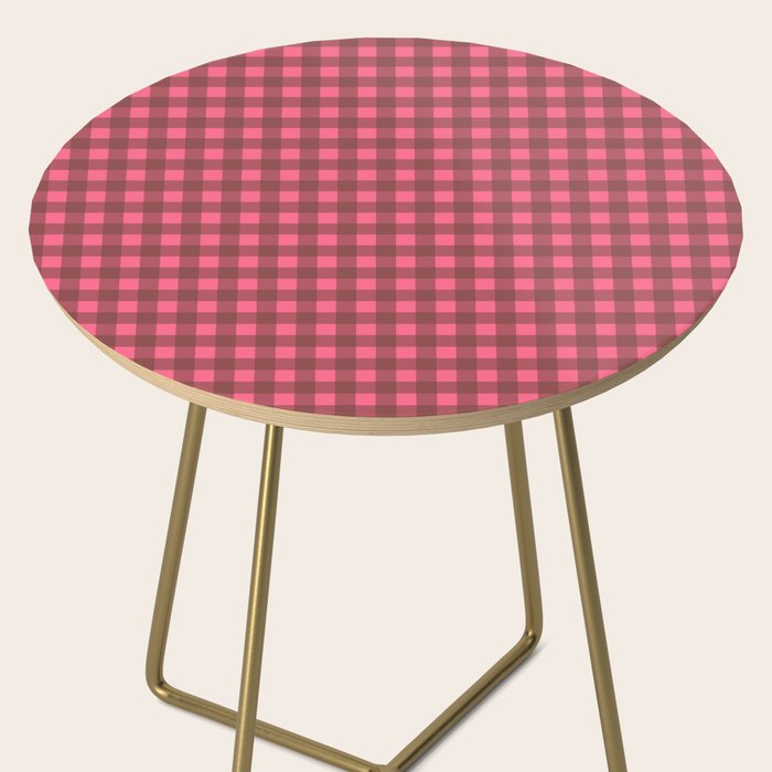 Gingham Check Eclectic Plaid Pattern in Brown and Pink Side Table Gallery Image 2