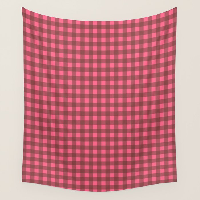 Gingham Check Eclectic Plaid Pattern in Brown and Pink Wall Tapestry Gallery Image 4