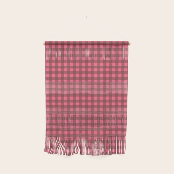 Gingham Check Eclectic Plaid Pattern in Brown and Pink Wall Hanging Gallery Image 1