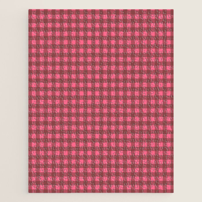 Gingham Check Eclectic Plaid Pattern in Brown and Pink Jigsaw Puzzle Gallery Image 1