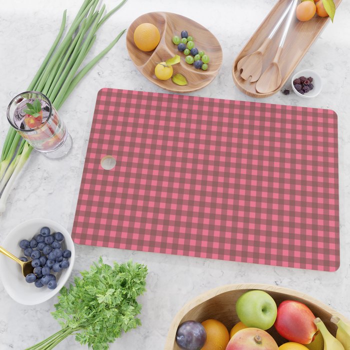 Gingham Check Eclectic Plaid Pattern in Brown and Pink Cutting Board Gallery Image 2
