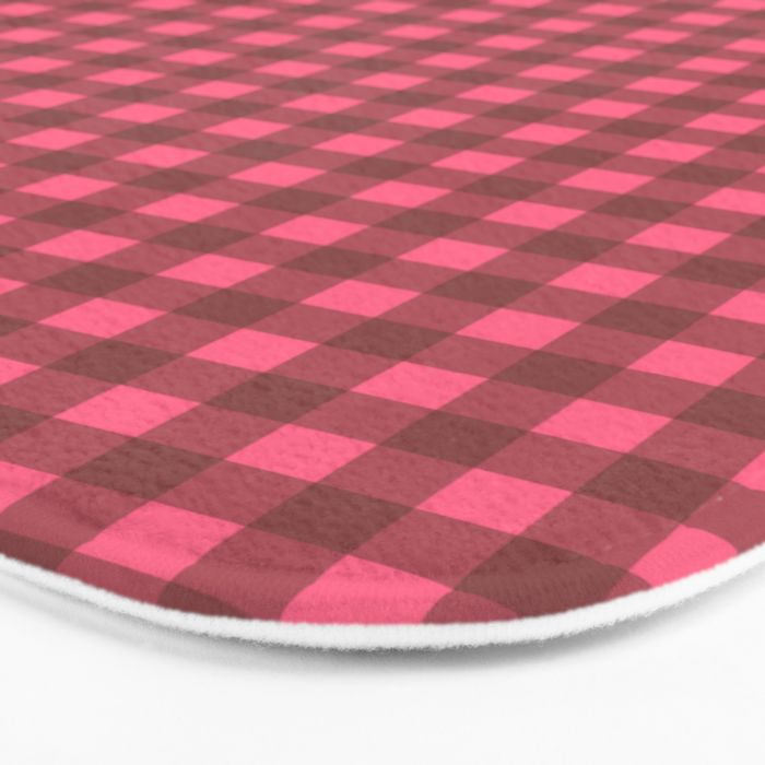 Gingham Check Eclectic Plaid Pattern in Brown and Pink Bath Mat Gallery Image 3