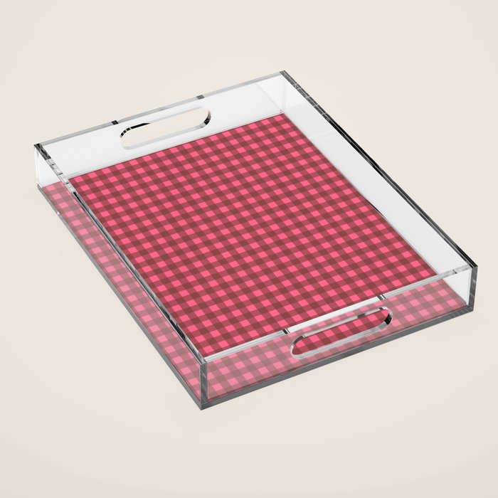 Gingham Check Eclectic Plaid Pattern in Brown and Pink Acrylic Tray Gallery Image 1