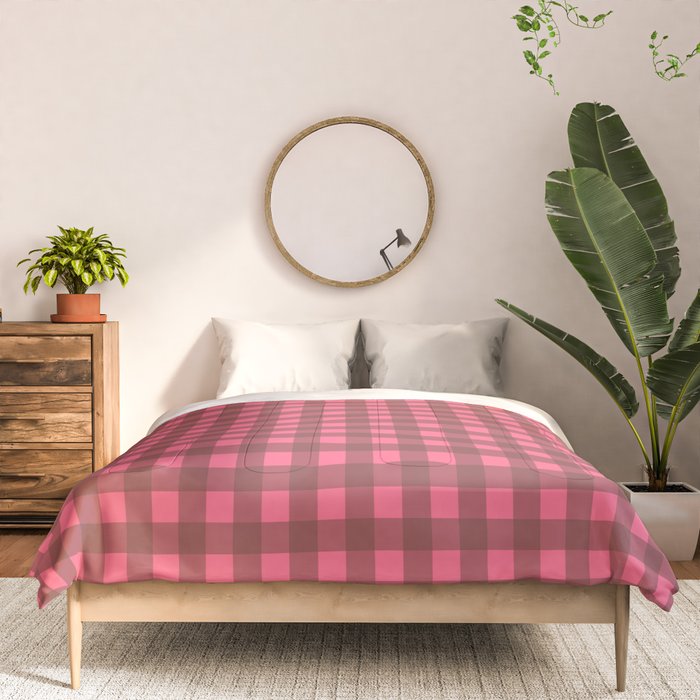 Gingham Check Eclectic Plaid Pattern in Brown and Pink Comforter Gallery Image 3