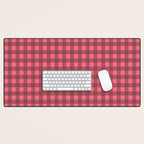 Gingham Check Eclectic Plaid Pattern in Brown and Pink Desk Mat Gallery Image 1