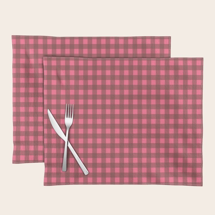 Gingham Check Eclectic Plaid Pattern in Brown and Pink Placemat Gallery Image 1