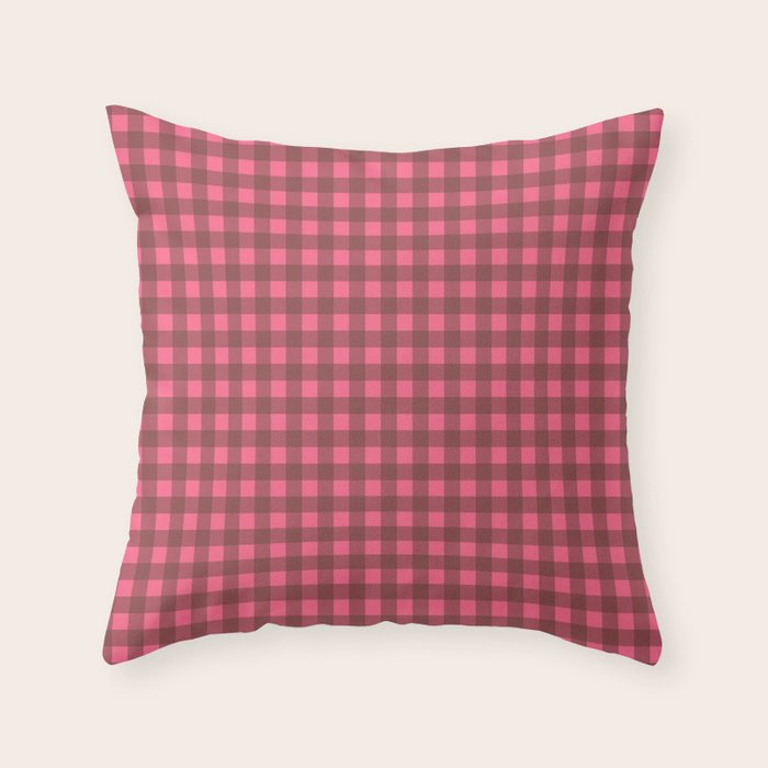 Gingham Check Eclectic Plaid Pattern in Brown and Pink Throw Pillow Gallery Image 6