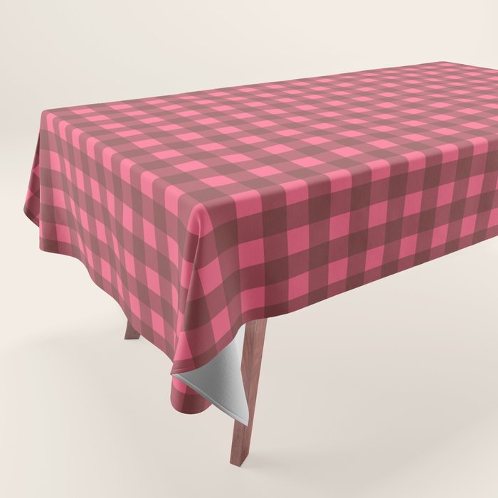 Gingham Check Eclectic Plaid Pattern in Brown and Pink Tablecloth Gallery Image 1