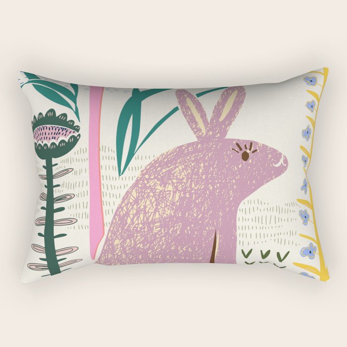 Block print bunny Rectangular Pillow Gallery Image 1