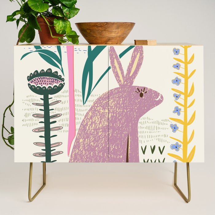 Block print bunny Credenza Gallery Image 1