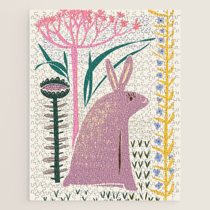 Block print bunny Jigsaw Puzzle Gallery Image 1