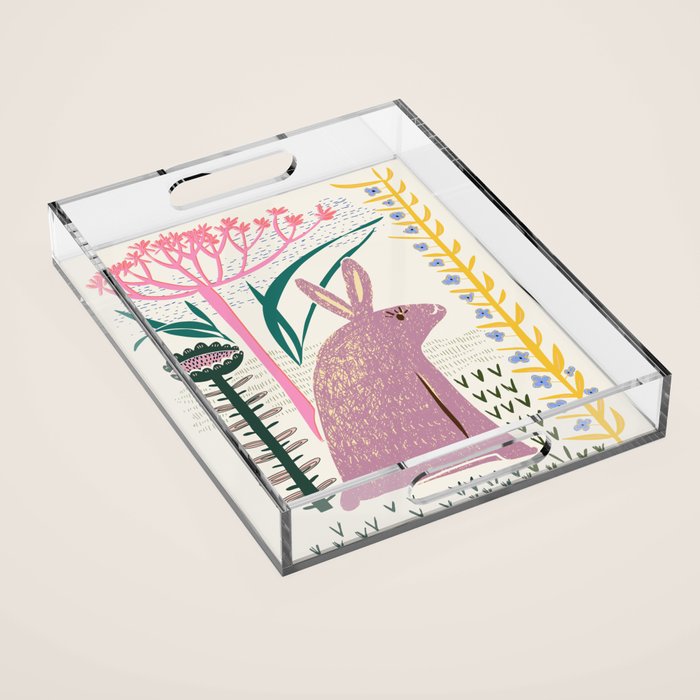 Block print bunny Acrylic Tray Gallery Image 1