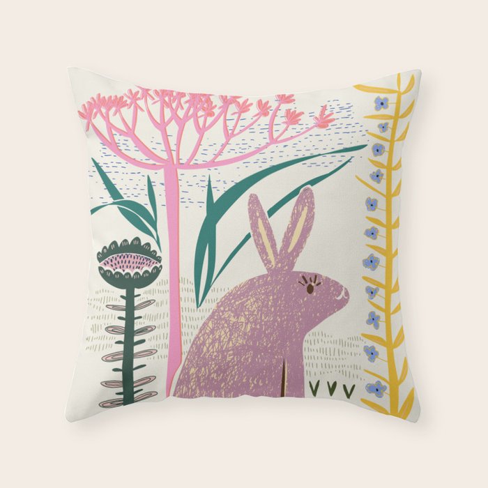 Block print bunny Throw Pillow Gallery Image 6