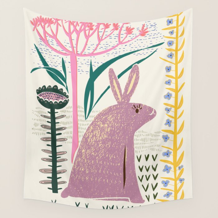 Block print bunny Wall Tapestry Gallery Image 1