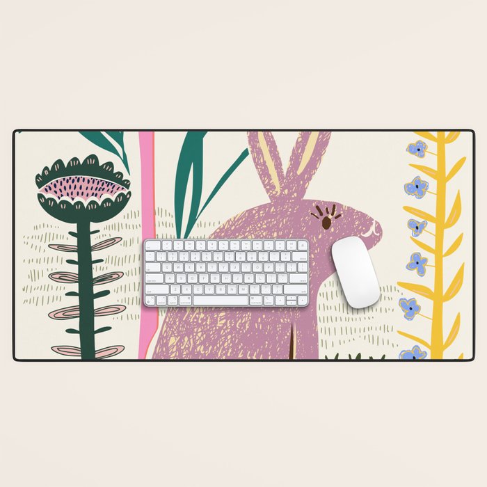 Block print bunny Desk Mat Gallery Image 1