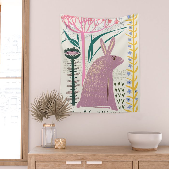 Block print bunny Wall Tapestry Gallery Image 2