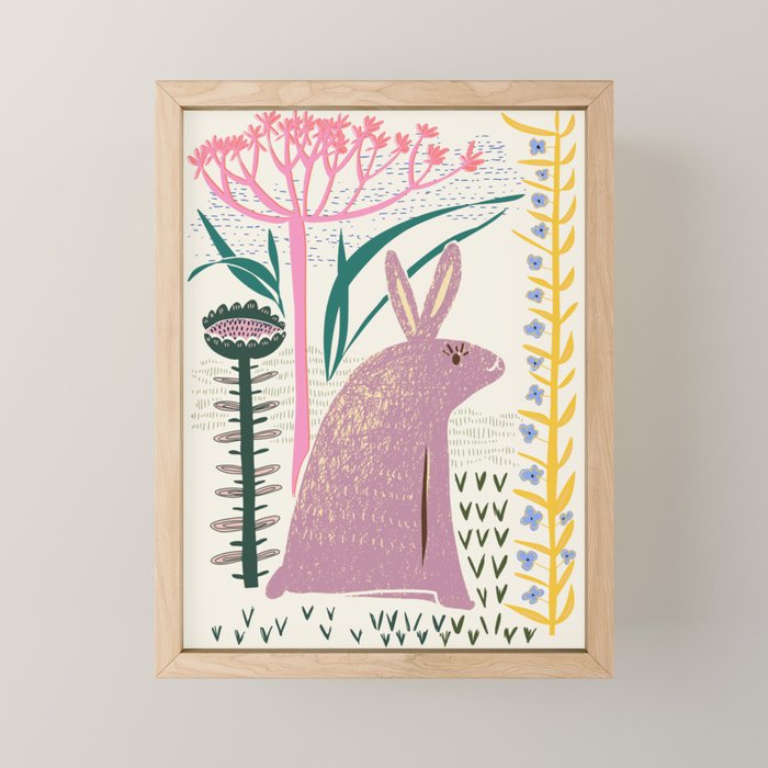Block print bunny Mini Art Print Gallery Image 1
