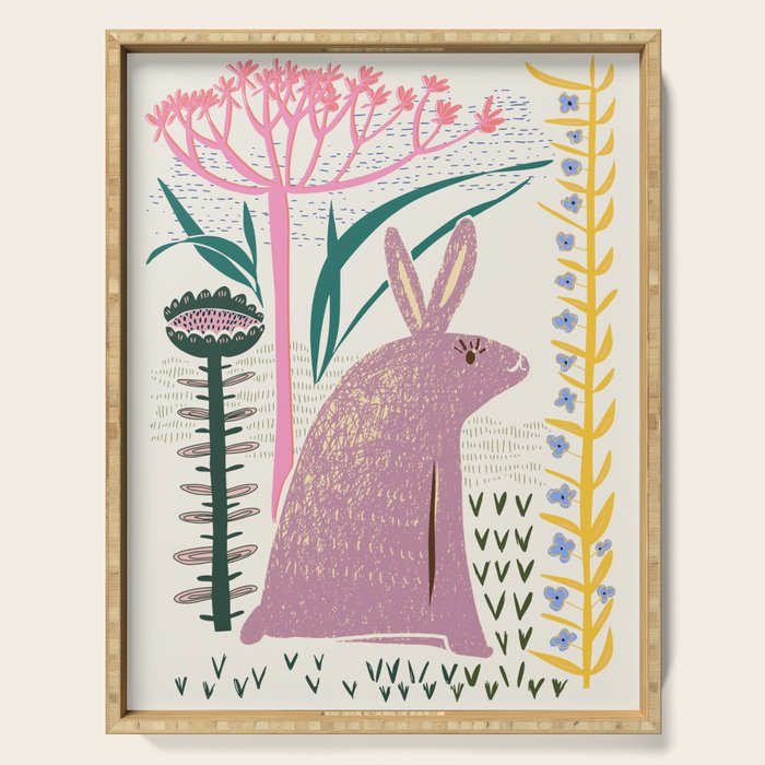 Block print bunny Serving Tray Gallery Image 1