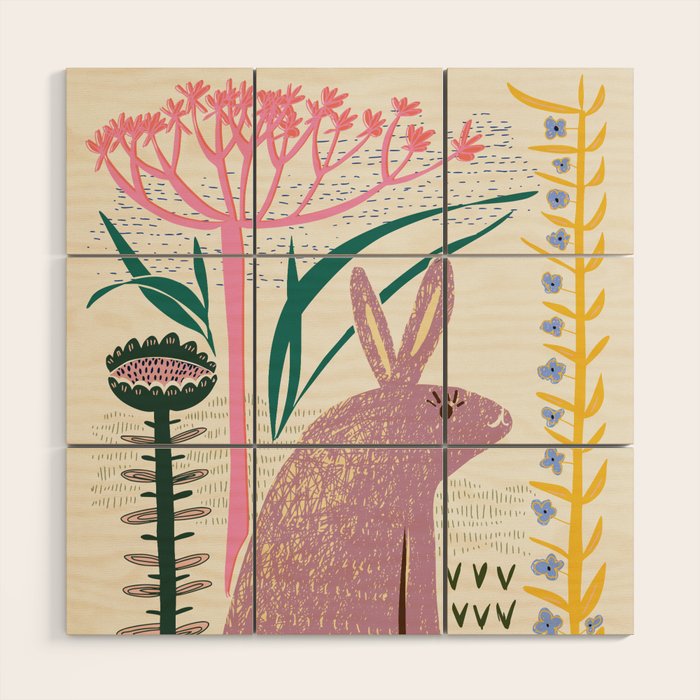 Block print bunny Wood Wall Art Gallery Image 1