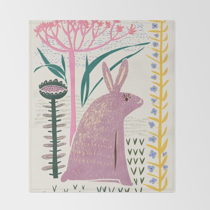 Block print bunny Throw Blanket Gallery Image 2