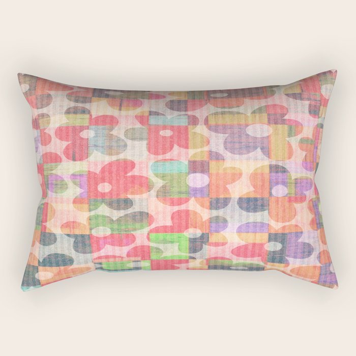 Retro Rainbow Daisy Quilt Rectangular Pillow Gallery Image 2