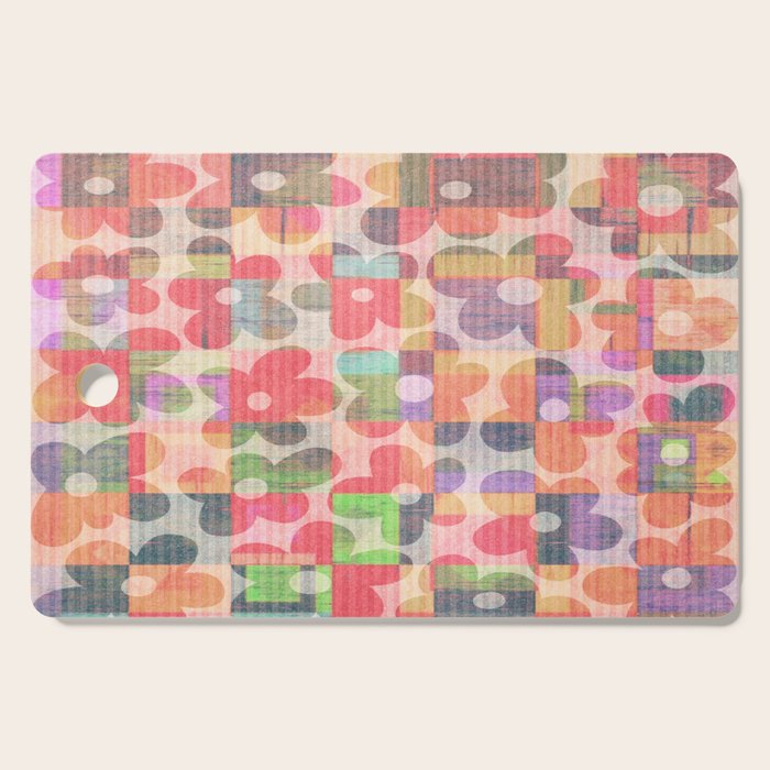 Retro Rainbow Daisy Quilt Cutting Board Gallery Image 1