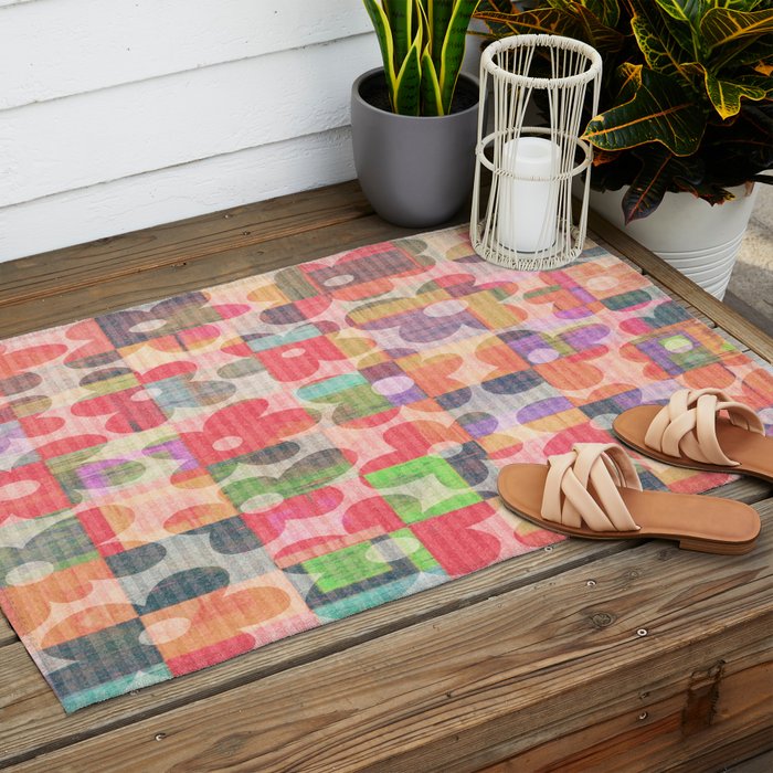 Retro Rainbow Daisy Quilt Outdoor Rug Gallery Image 2