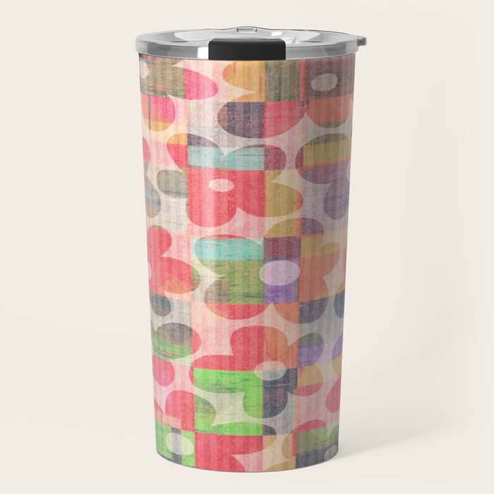 Retro Rainbow Daisy Quilt Travel Mug