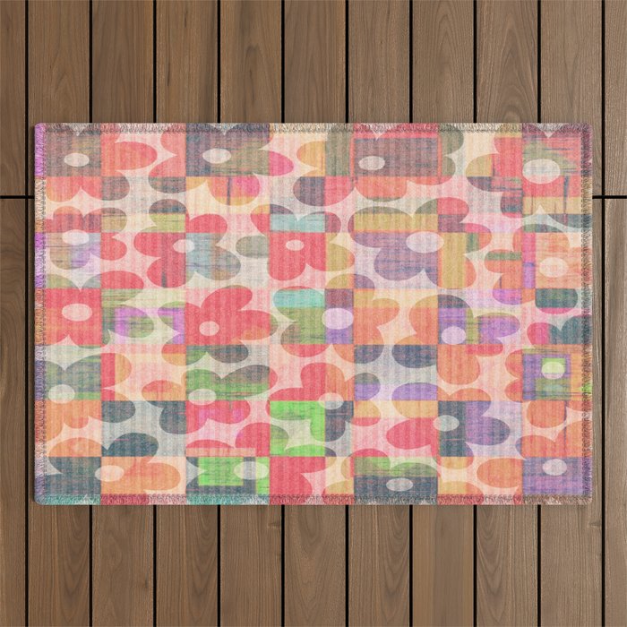 Retro Rainbow Daisy Quilt Outdoor Rug Gallery Image 1