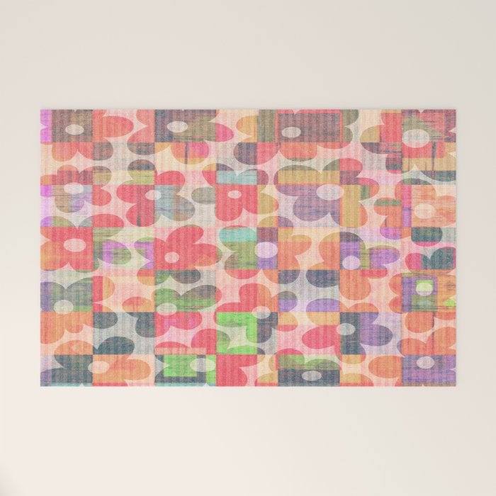 Retro Rainbow Daisy Quilt Welcome Mat Gallery Image 1