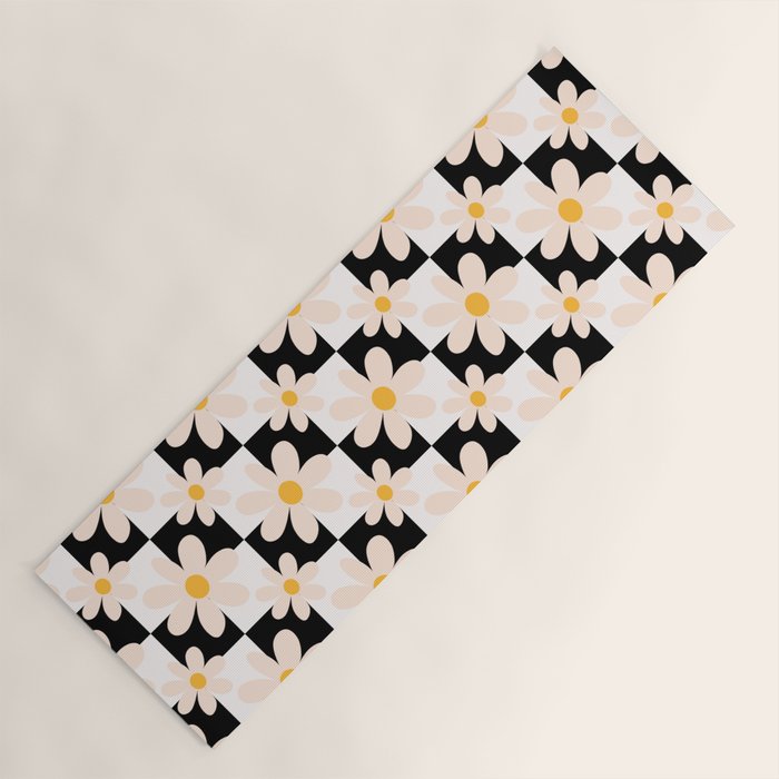 Black and White Checkered Daisy pattern  Yoga Mat Gallery Image 1