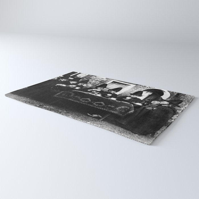 Humorous witches council of old ugly witches having tea and spells vintage black and white portrait photograph - photography - photographs Rug Gallery Image 3