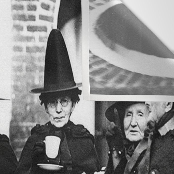 Humorous witches council of old ugly witches having tea and spells vintage black and white portrait photograph - photography - photographs Wall Tapestry Gallery Image 3