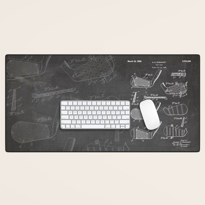 Golf Clubs Patent - Golfing Art - Black Chalkboard Desk Mat Gallery Image 1