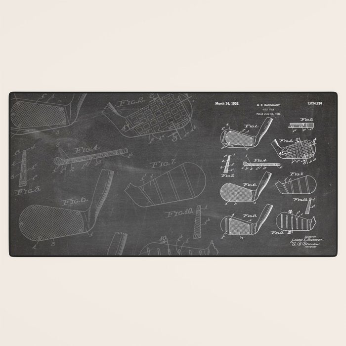 Golf Clubs Patent - Golfing Art - Black Chalkboard Desk Mat Gallery Image 3