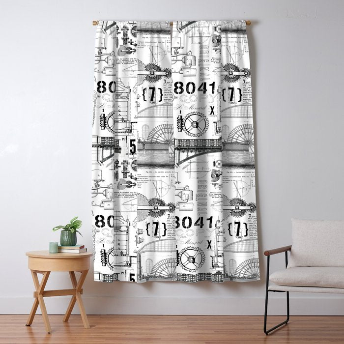 Engineering Blueprint Form and Function With Vintage Charm And Typography Window Curtain Gallery Image 1